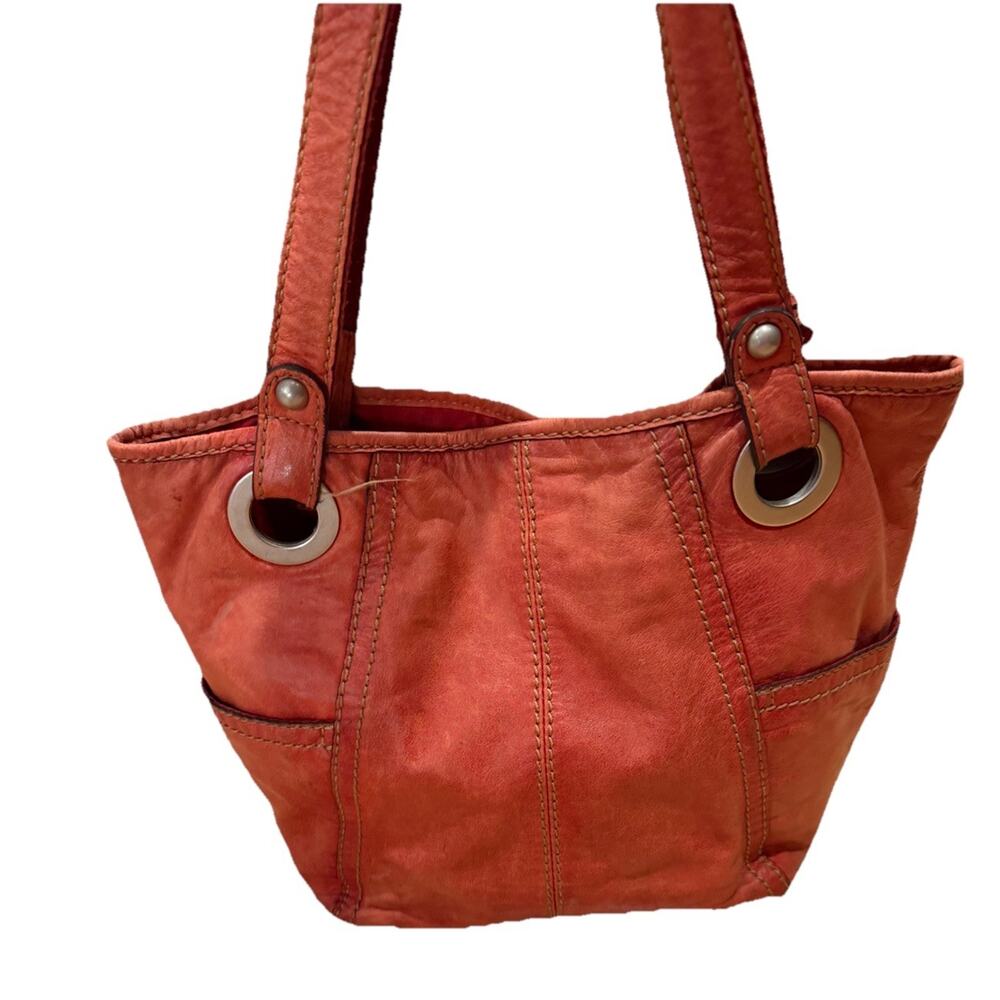 Fossil Vintage Red Soft Leather Purse Shoulder Bag Tote Double Handled Key - Picture 7 of 12